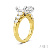 1 1/4 Ctw Marquise Shape Oval and Round Cut Diamond Semi-Mount Engagement Ring in 14K Yellow and White Gold