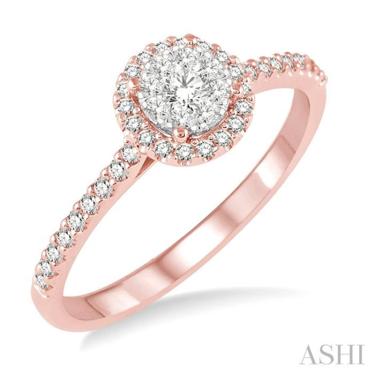 1/3 Ctw Round Shape Diamond Lovebright Ring in 14K Rose and White Gold