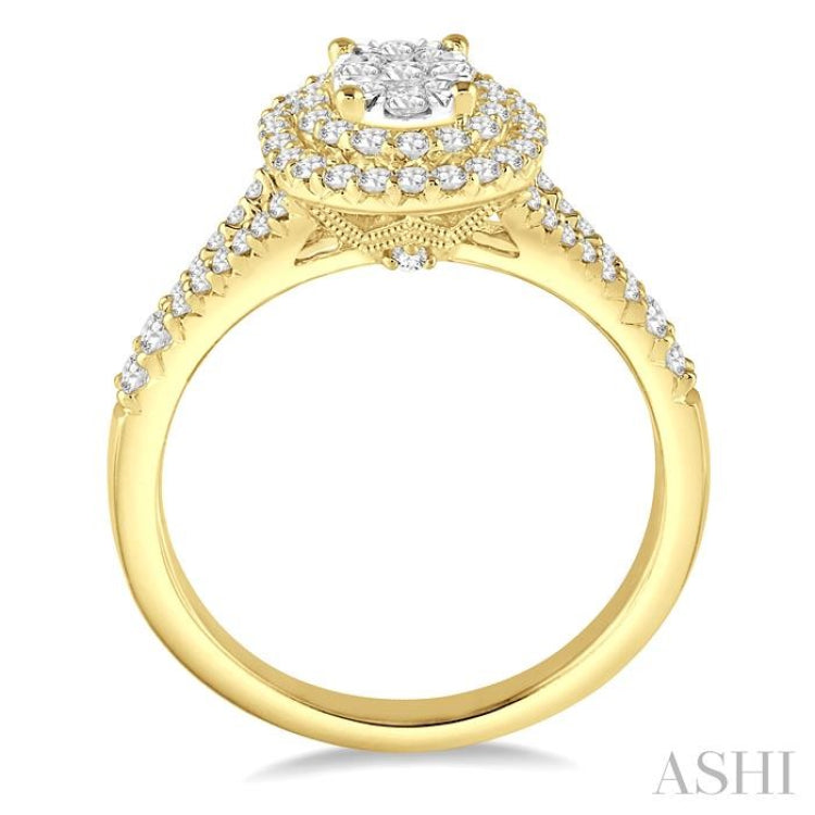3/4 Ctw Oval Shape Diamond Lovebright Diamond Ring in 14K Yellow and White gold