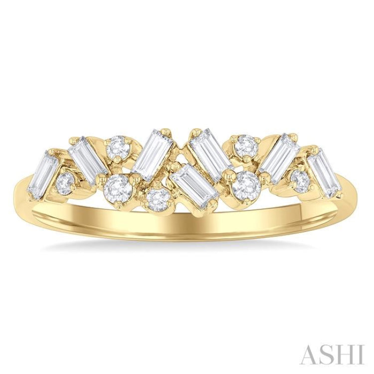 1/3 Ctw Scatter Baguette and Round Cut Diamond Stackable Fashion Band in 10K Yellow Gold