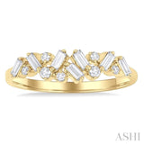 1/3 Ctw Scatter Baguette and Round Cut Diamond Stackable Fashion Band in 10K Yellow Gold