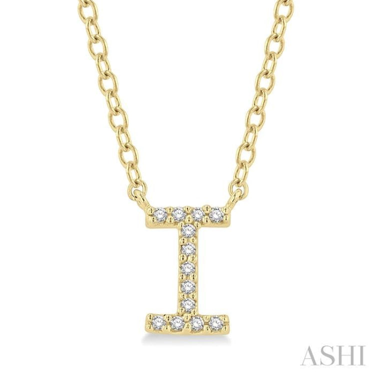 1/20 Ctw Initial 'I' Round Cut Diamond Pendant With Chain in 10K Yellow Gold