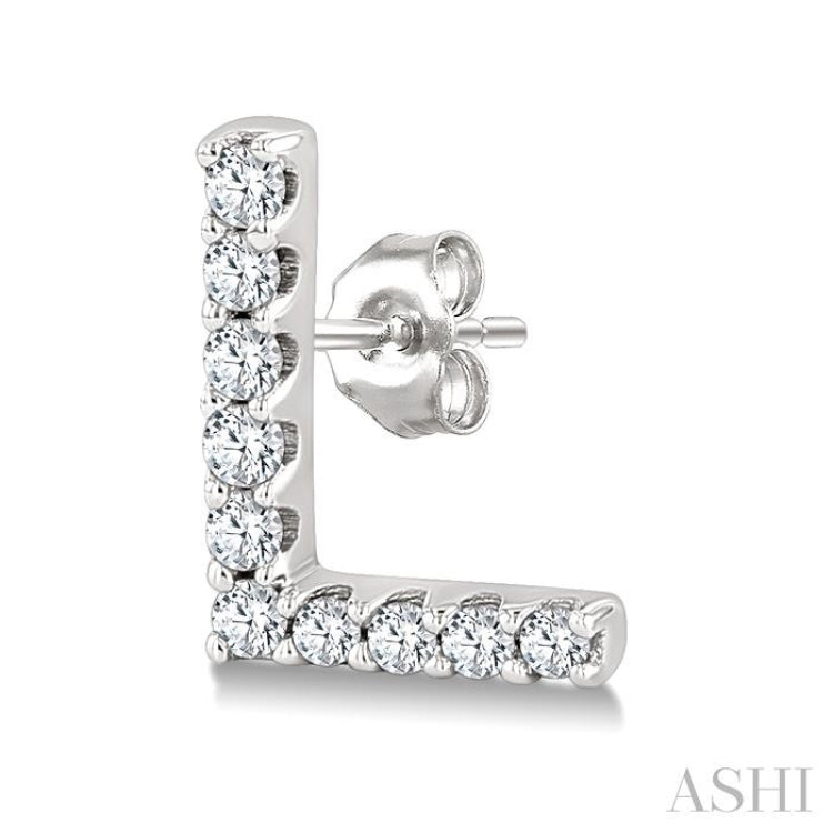 1/10 Ctw Initial 'L' Single Cut Diamond Earrings in 10K White Gold
