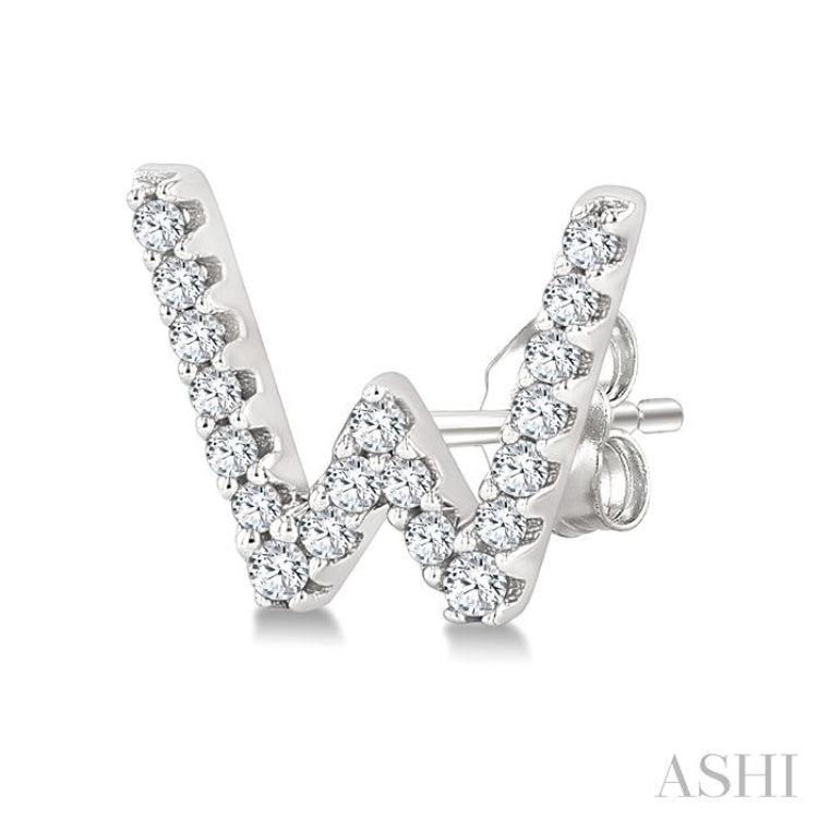 1/8 Ctw Initial 'W' Single Cut Diamond Earrings in 10K White Gold