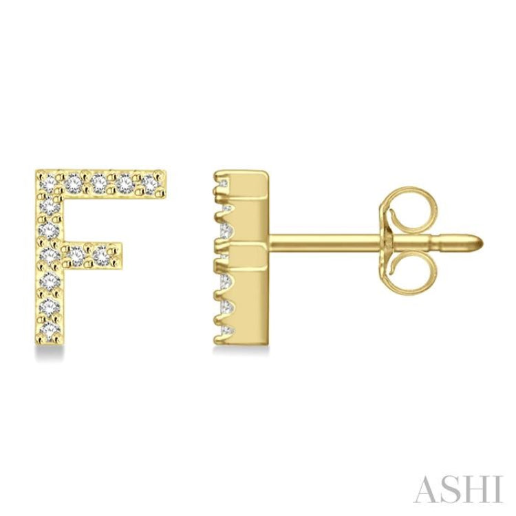 1/10 Ctw Initial 'F' Single Cut Diamond Earrings in 10K Yellow Gold