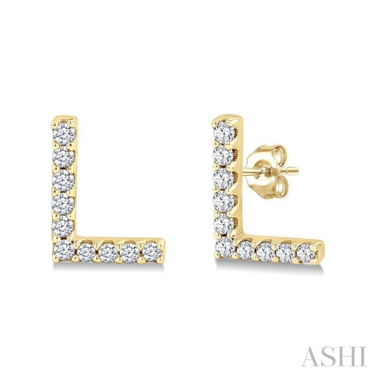1/10 Ctw Initial 'L' Single Cut Diamond Earrings in 10K Yellow Gold
