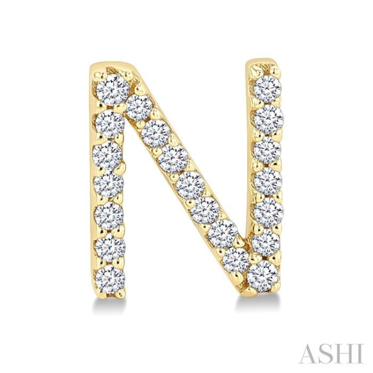 1/8 Ctw Initial 'N' Single Cut Diamond Earrings in 10K Yellow Gold
