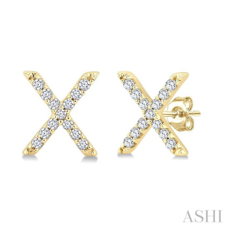 1/10 Ctw Initial 'X' Single Cut Diamond Earrings in 10K Yellow Gold