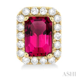 6x4 MM Octagonal Shape Pink Tourmaline and 1/4 Ctw Round Cut Diamond Halo Semi-Precious Stud Earrings in 14K Yellow Gold