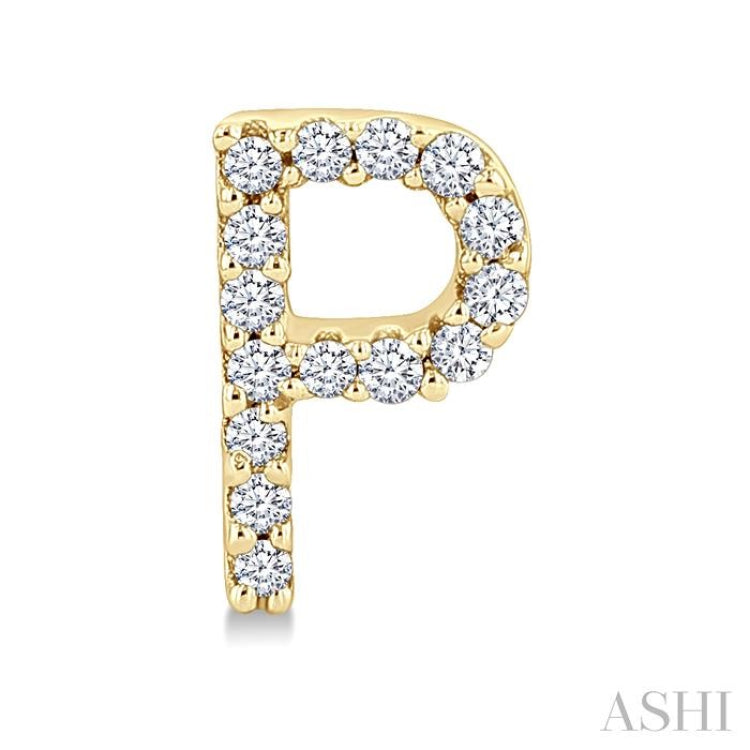 1/10 Ctw Initial 'P' Single Cut Diamond Earrings in 10K Yellow Gold
