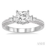7/8 ctw Diamond Engagement Ring with 1/2 ct Princess Cut Center Stone in 14K White Gold