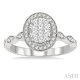 1/2 Ctw Oval Mount Criss Cross Shank Lovebright Round Cut Diamond Engagement Ring in 14K White Gold