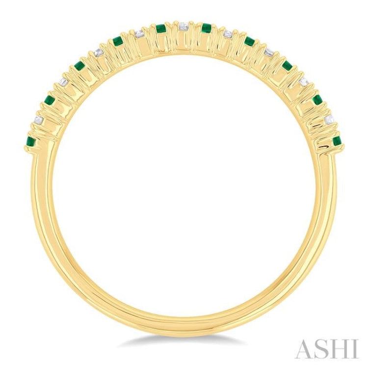 1.35 MM Round Shape Emerald and 1/10 Ctw Petite Round Cut Diamond Precious Stack Band in 10K Yellow Gold