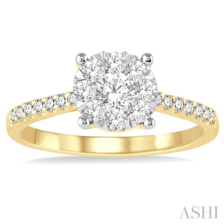 3/4 Ctw Round Cut Lovebright Diamond Ring in 14K Yellow and White Gold