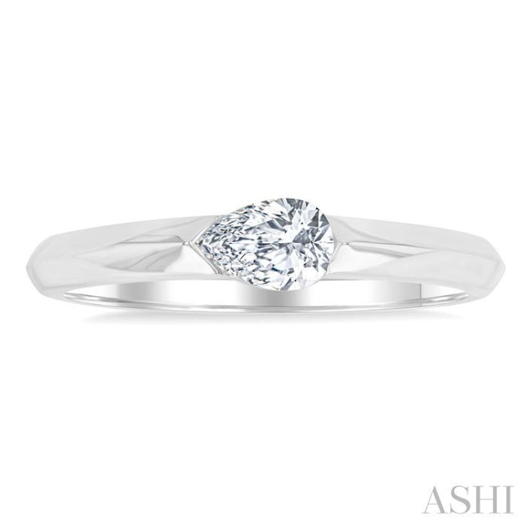 1/3 Ctw East-West Set Pear Cut Diamond Solitaire Fashion Ring in 14K White Gold