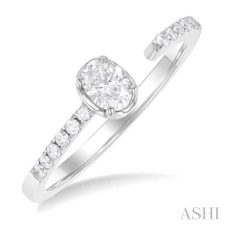 3/8 Ctw Oval and Round Cut Diamond Fashion Open Ring in 14K White Gold