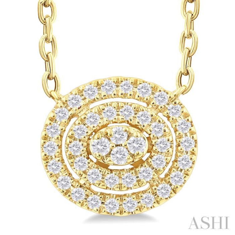 1/6 Ctw Double Halo Oval Shape Petite Round Cut Diamond Fashion Pendant With Chain in 10K Yellow Gold