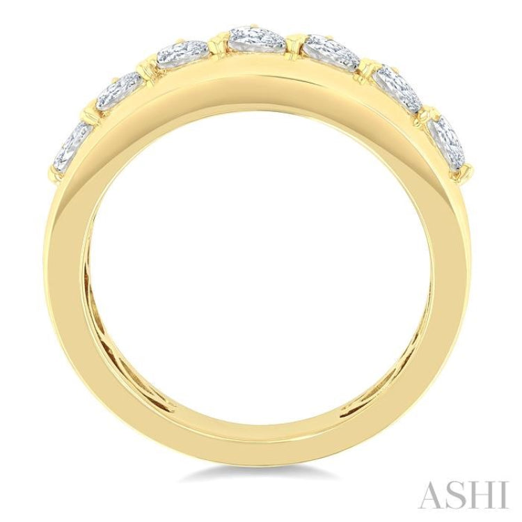 5/8 Ctw Pear Cut Diamond Bold Gold Fashion Wide Band in 14K Yellow Gold