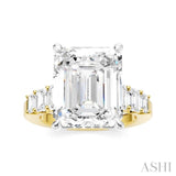 1 1/4 Ctw Emerald Shape Emerald and Round Cut Diamond Semi-Mount Engagement Ring in 14K Yellow and White Gold