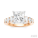 1 Ctw Princess Shape Oval and Round Cut Diamond Semi-Mount Engagement Ring in 14K Rose and White Gold