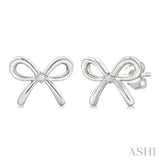 1/50 Ctw Bow Round Cut Diamond Fashion Earrings in Sterling Silver