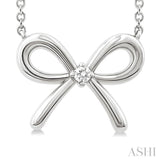 1/50 Ctw Bow Round Cut Diamond Fashion Pendant With Chain in Sterling Silver