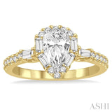 1 Ctw Diamond Engagement Ring with 1/2 Ct Pear Shape Center Stone in 14K Yellow and White Gold
