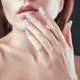 1/2 ctw Marquise-Carved Shank Engagement Ring With 1/3 ct Round Cut Diamond Center Stone in 14K White Gold