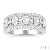 1 1/5 Ctw 5-Stone Oval and Round Cut Diamond Wide Fashion Band in 14K White Gold