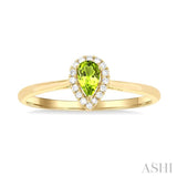 5x3 MM Pear Shape Peridot and 1/20 ctw Single Cut Diamond Halo Semi Precious Ring in 10K Yellow Gold
