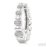 1/10 Ctw Bold Ribbed Single Cut Diamond Hoop Fashion Earrings in Sterling Silver