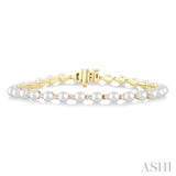 4 MM Cultured Pearl and 3/4 Ctw Round Cut Diamond Tennis Bracelet in 14K Yellow Gold