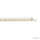 4 MM Cultured Pearl and 3/4 Ctw Round Cut Diamond Tennis Bracelet in 14K Yellow Gold