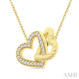 1/6 Ctw Round Cut Diamond Interlocked Heart Fashion Petite Pendant With Chain in 10K Yellow Gold