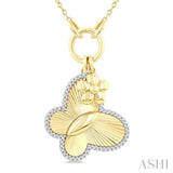 1/6 Ctw Butterfly Charm Fluted Round Cut Diamond Fashion Pendant With Chain in 10K Yellow and White Gold