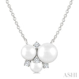 4 MM, 5 MM & 6 MM Cultured Pearl and 1/20 Ctw Round Cut Diamond Fashion Pendant With Chain in 10K White Gold