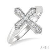 1/6 Ctw Cross Round Cut Diamond Fashion Petite Ring in 10K White Gold