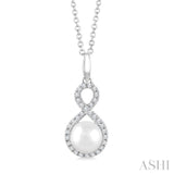 6 MM Cultured Pearl and 1/8 Ctw Single Cut Diamond Petite Fashion Pendant With Chain in 10K White Gold