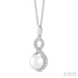 6 MM Cultured Pearl and 1/8 Ctw Single Cut Diamond Petite Fashion Pendant With Chain in 10K White Gold