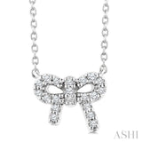 1/8 Ctw Bow Single Cut Diamond Petite Fashion Pendant With Chain in 10K White Gold