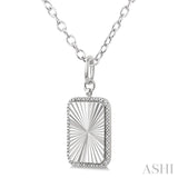 1/10 Ctw Rectangular Fluted Medallion Round Cut Diamond Pirouette Pendant With Chain in Sterling Silver