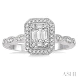 3/8 Ctw Emerald Shape Round Cut and Baguette Diamond Fusion Engagement Ring in 14K White Gold