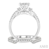 7/8 Ctw Lovebright Round Cut Diamond Wedding Set With 3/4 Ctw Criss-Cross Shank Engagement Ring and 1/6 Ctw Arched Wedding Band in 14K White Gold