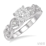 3/8 Ctw Circular Mount Lattice Lovebright Round Cut Diamond Ring in 14K White Gold