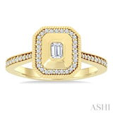 1/3 Ctw Octagonal Shaped Art Deco Emerald and Round Cut Diamond Fashion Ring in 14K Yellow Gold