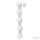 4MM Cultured Pearl and 1/4 Ctw Round Cut Diamond Fashion Earrings in 14K White Gold