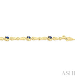 4X3 MM Oval Cut Sapphire 1/10 Ctw and Round Cut Diamond Precious Bracelet in 10K Yellow Gold