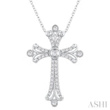 1/3 Ctw Cross Round Cut Diamond Fashion Pendant With Chain in 14K White Gold