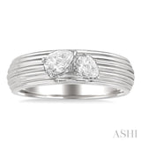 3/8 Ctw Textured Shank 2-Stone Pear Cut Diamond Fashion Band in 14K White Gold