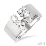 3/4 Ctw Open Top Mixed Diamond Cut Wide Fashion Band in 14K White Gold